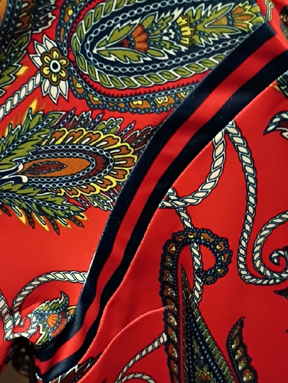 FINAL PRICE Gretchen Scott Red Multicolored Paisley Rope Print Blouse - Picture 3 of 15